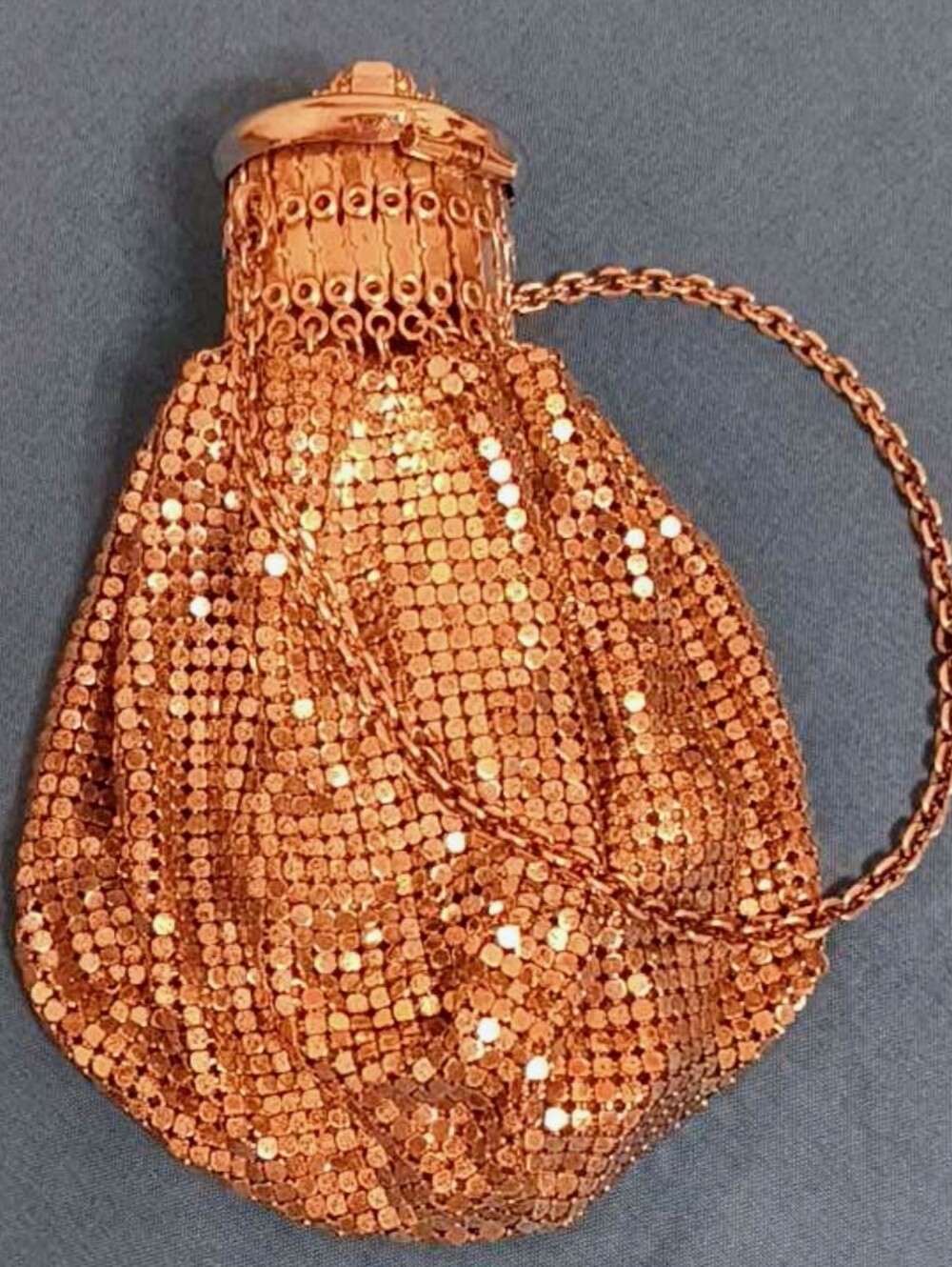 ​VTG 1920s Whiting & Davis Mesh Gate-Top Beggar’s Bag Purse Rhinestone Lid - Picture 2 of 11